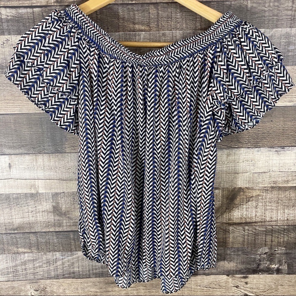 Anthropologie Sunday in Brooklyn Chevron‎ Smocked Off Shoulder Blouse XS Boho